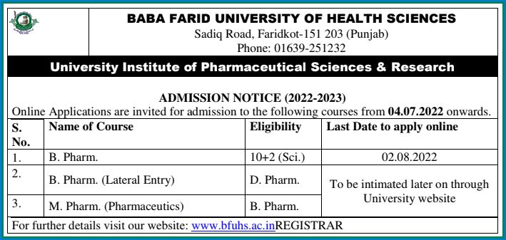 phd in pharmacy admission 2023 24